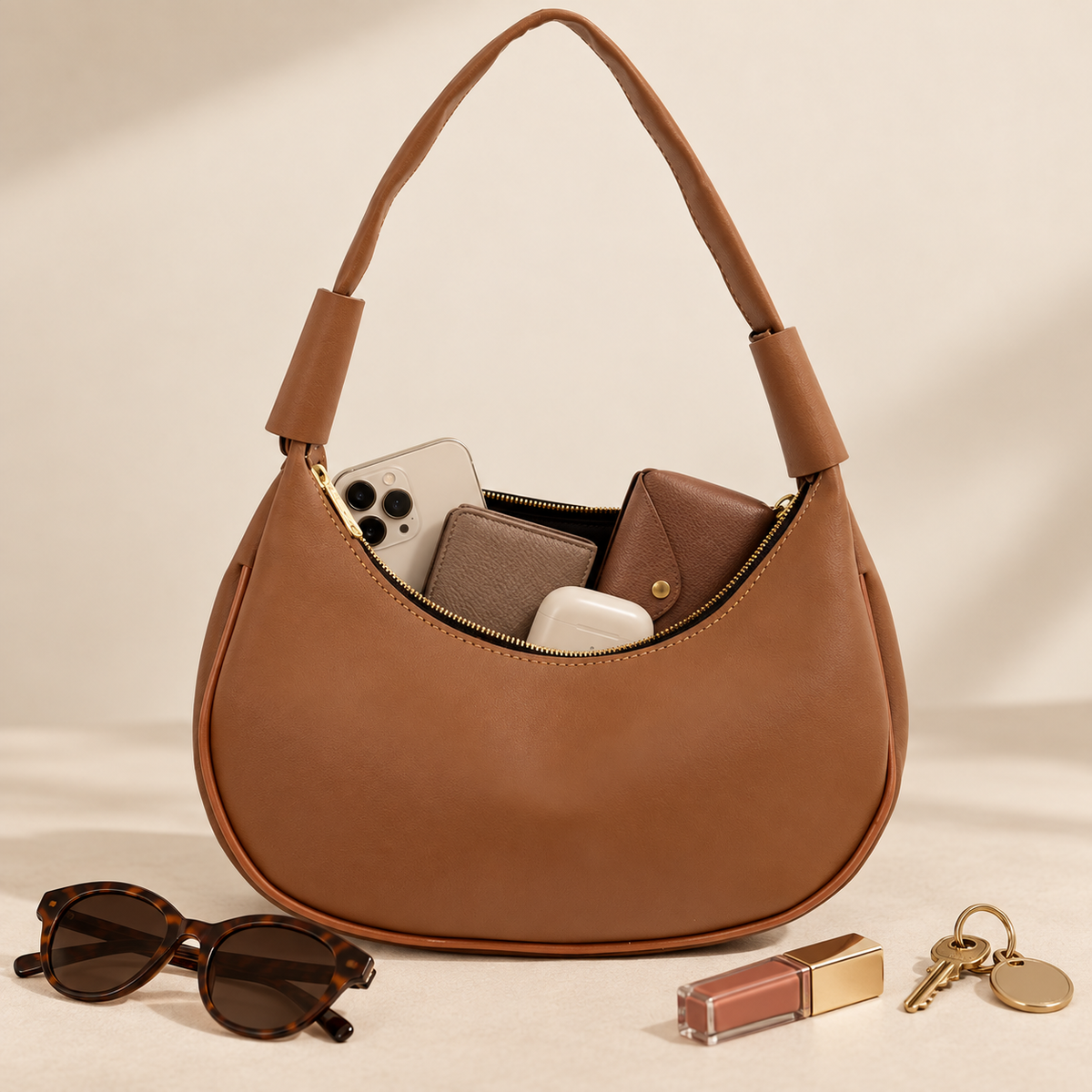 Bolsa Feminina Meia Lua – Bolsa de Ombro Feminina, Bolsa Pequena Casual com Zíper