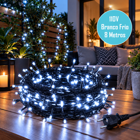 Kit 2 Pisca Pisca LED Branco Frio 8 Metros 110V para Natal, Árvore de Natal e Decoração