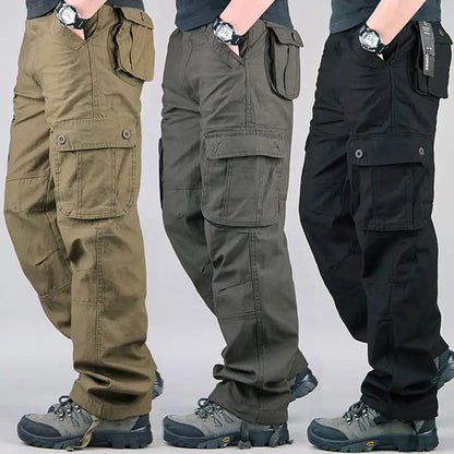 Men's Cotton Cargo Trousers – 6 Pocket Loose Fit Outdoor Work Trousers