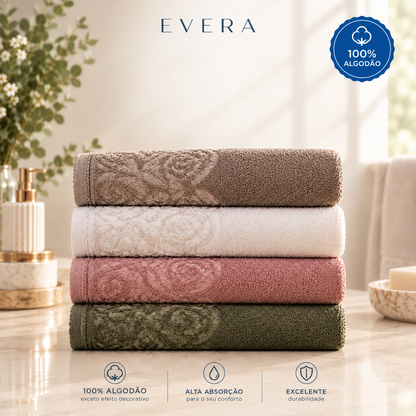 Kit 4 Toalhas de Banho Monique 100% Algodão 75x150 cm – Macia e Absorvente | EVERA