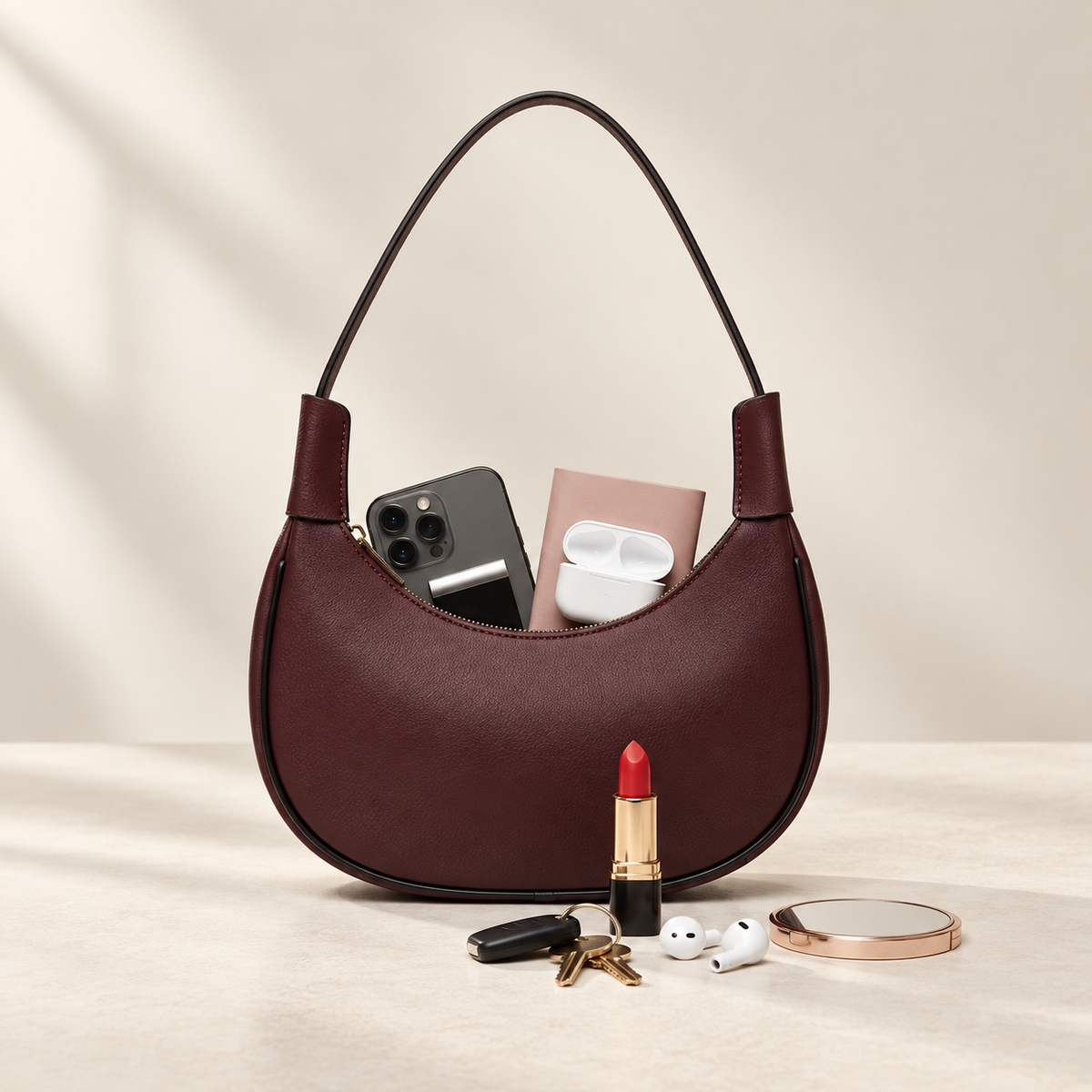 Bolsa Feminina Meia Lua – Bolsa de Ombro Feminina, Bolsa Pequena Casual com Zíper