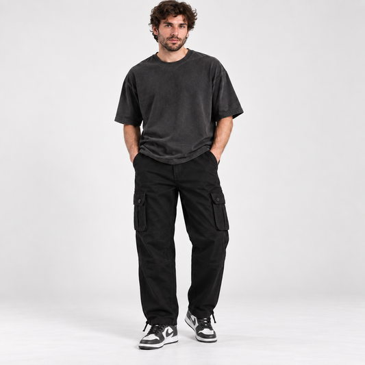 Men's Cotton Cargo Trousers black streetwear hero view