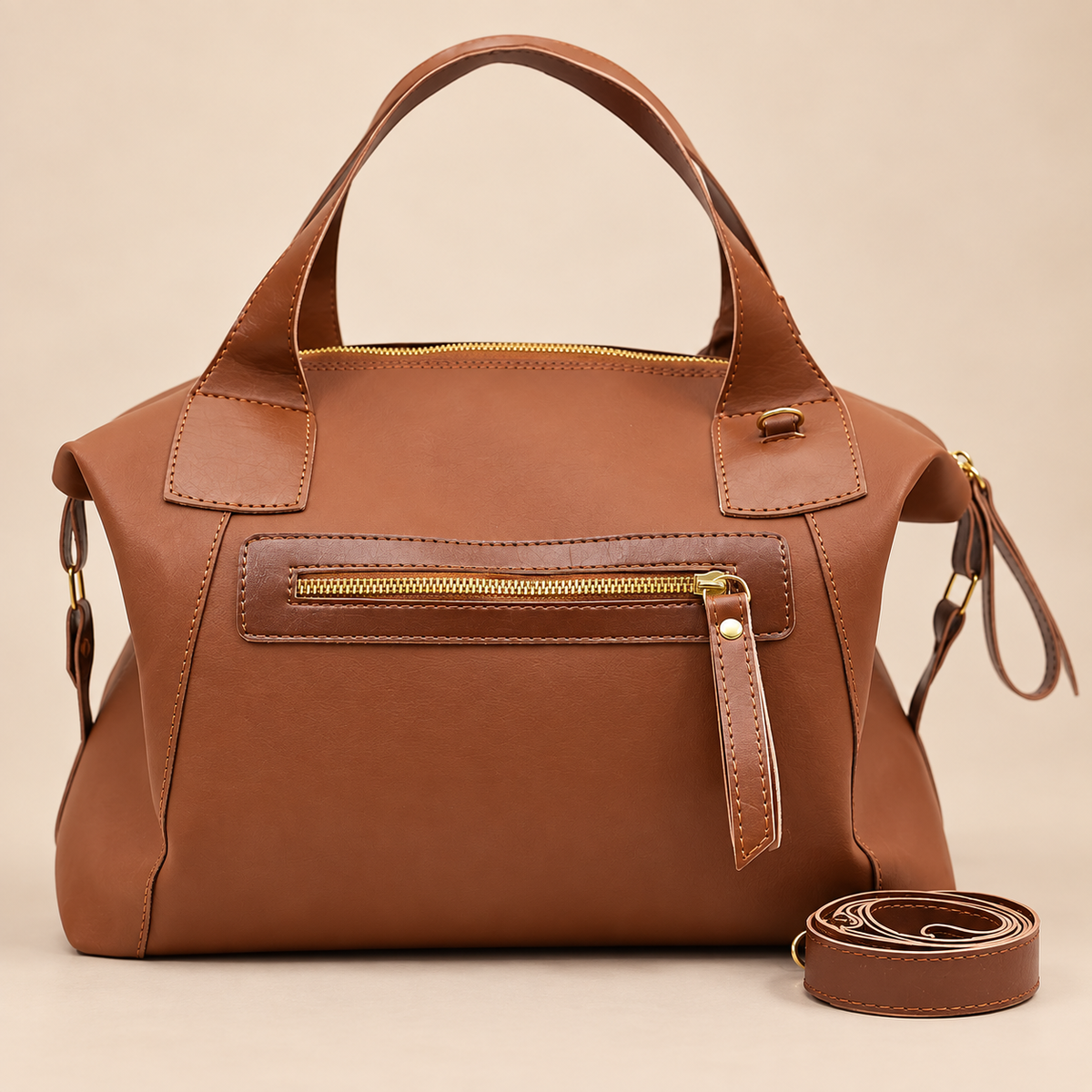 Bolsa Milão Basic Caramelo — bolso traseiro