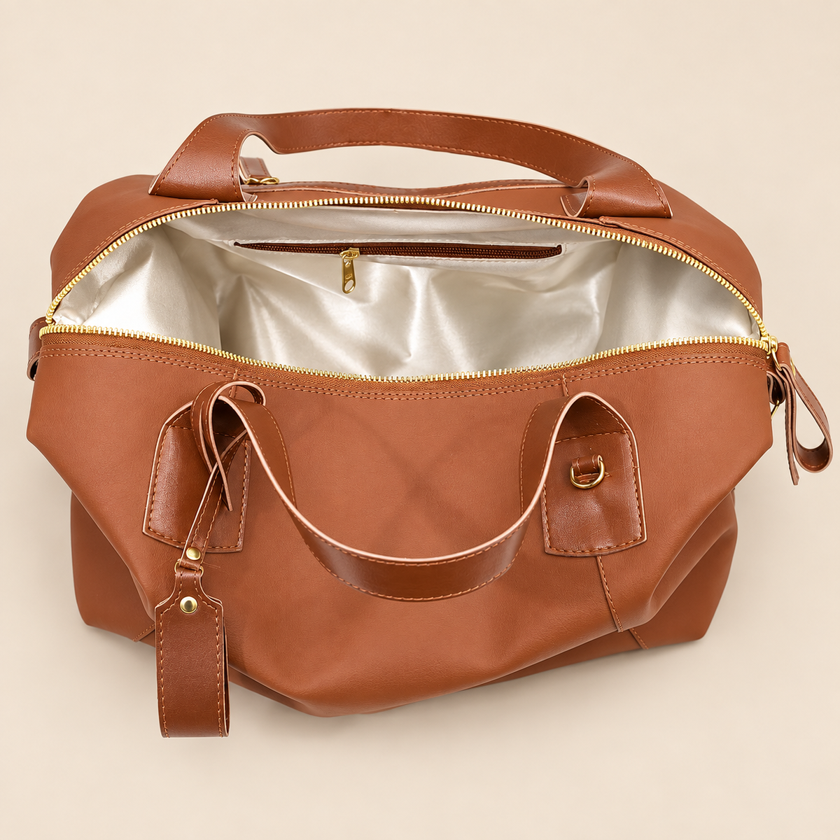 Bolsa Milão Basic Caramelo — interior bege