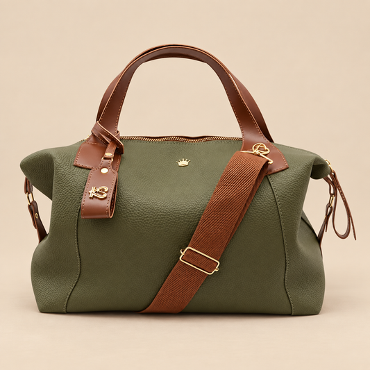Bolsa Milão Soft Verde Militar em fundo bege premium